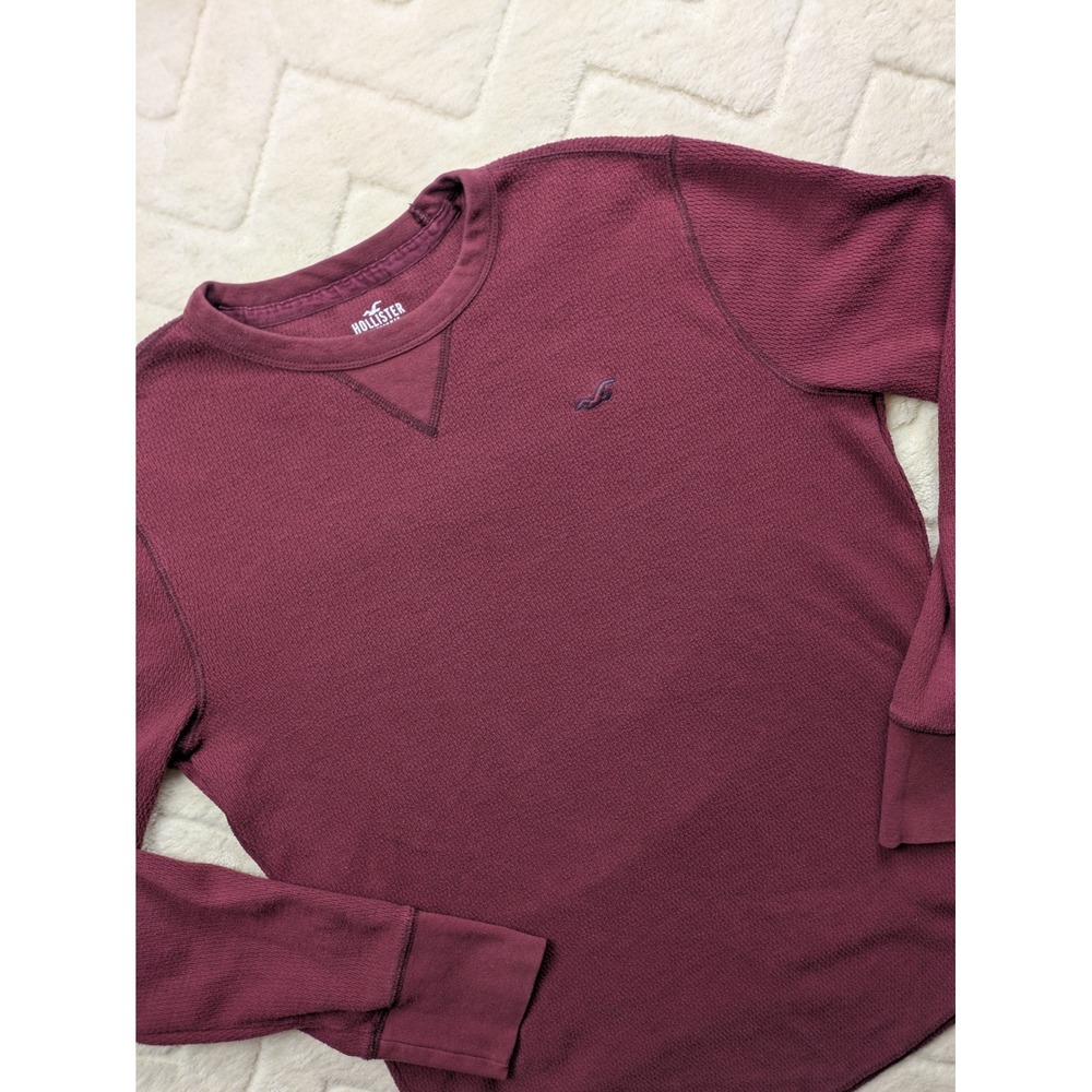 Hollister Mens Waffle Knit Thermal Long Sleeve Shirt Burgundy Maroon Size M